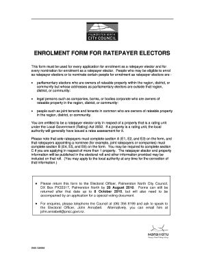 Fillable Online Enrolment Form For Ratepayer Electors Palmerston