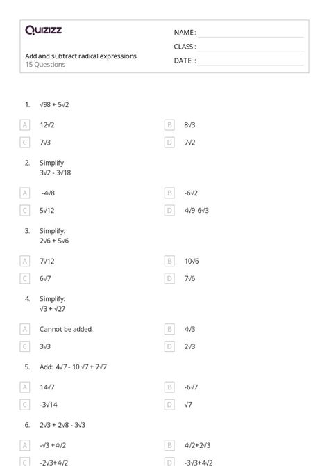 Radical Expressions Worksheets On Quizizz Free Printable