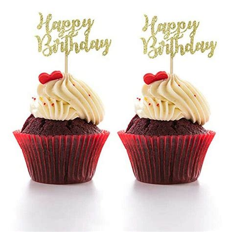 24pcs Happy Birthday Cupcake Toppers Birthday Party Supplies Etsy