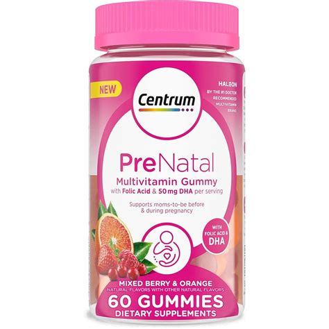 Centrum Women Prenatal 60 Gomitas Con Dha Y Ácido Fólico Multivitamínico Para Mujeres