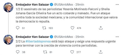 Ken Salazar lamentó asesinato de las periodistas Yesenia Mollinedo y