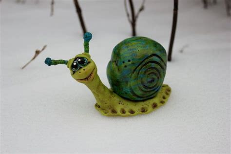 Green Spring Snail Polymer Clay Sculpture Etsy Polymer Clay