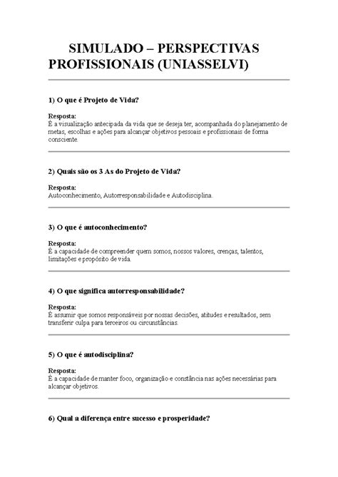Perspectivas Profissionais Uniasselvi - Simulado - Perspectivas Profissionais (UNIASSELVI) Resumo e Reflexões ...