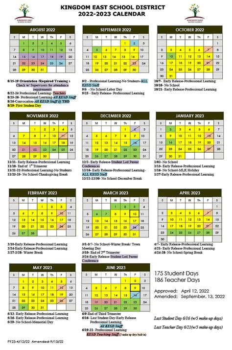 Kingdom East School District | Calendar