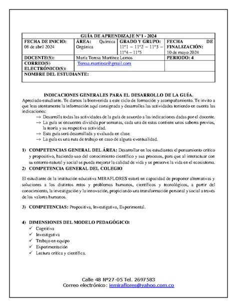 Guia 2 De Aprendizaje 11° Segundo Periodo 2024 Calle 48 N°27 05