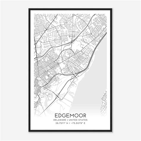 Edgemoor Delaware Map Poster, Modern Home Decor Wall Art Print - Custom