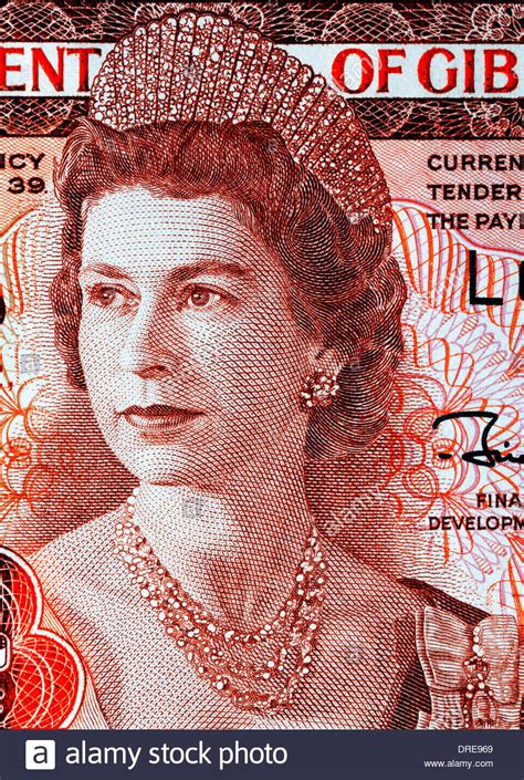 Portrait Of Queen Elizabeth Ii From Pound Banknote Gibraltar