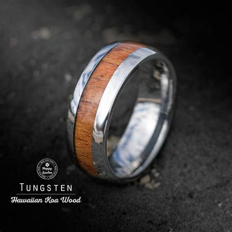 Tungsten Carbide Ring With Koa Wood Inlay 8mm Dome Shape Comfort Fitment