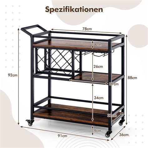 COSTWAY Servierwagen mit Rollen 3 stöckiger Kaufland de