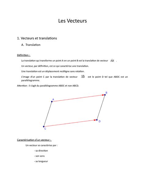 Vecteurs Cours Les Vecteurs Vecteurs Et Translations A