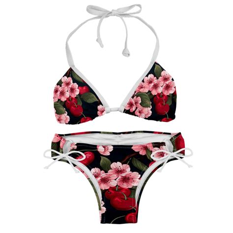 Cherry Detachable Sponge Adjustable Strap Bikini Set Two Pack Swim Suits For Versatile Swim