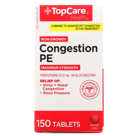 Topcare Maximum Strength Congestion Pe Non Drowsy Phenylephrine Hcl 10 Mg Nasal Decongestant