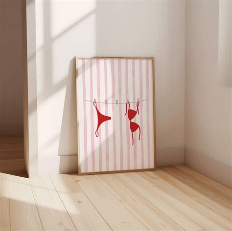 Red Bikini Hanging Print Swimsuit Poster Beach Ocean Art Trendy Room