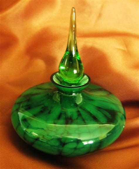 Beautiful Vintage Green Art Glass Perfume Bottle With Stopper Glass Perfume Bottle Perfume