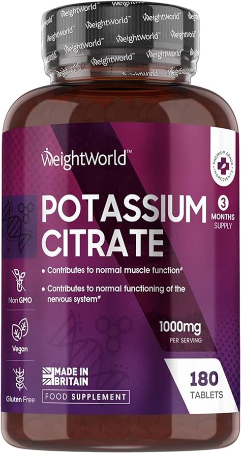 Potassium Supplement 1000mg 180 Vegan Potassium Tablets 3 Month Supply High Strength