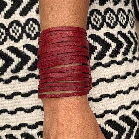 Red Leather Cuff Wrap Bracelet Black Leather Cuff Leather Etsy