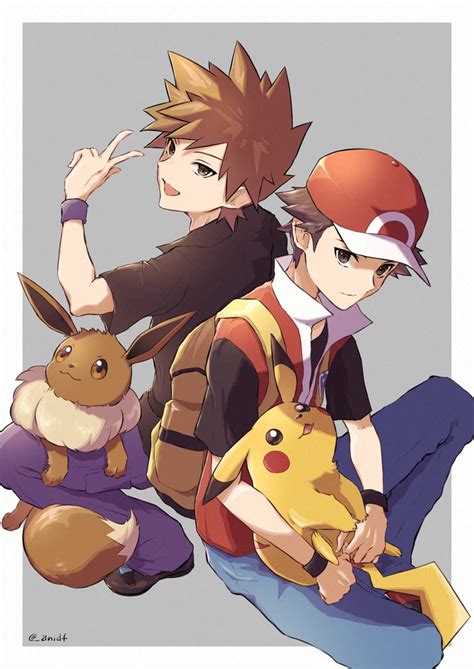 Pikachu Red Eevee And Blue Oak Pokemon And 1 More Drawn By Anidf