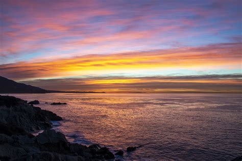 Epic Malibu Hdr Sunset El Matador State Beach Seastacks Red Orange Yellow Clouds Seascape