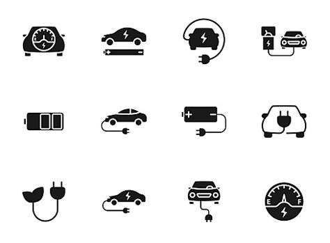 Set Of Electric Car Icons Powered By Ecofriendly Fuel Vector Simple