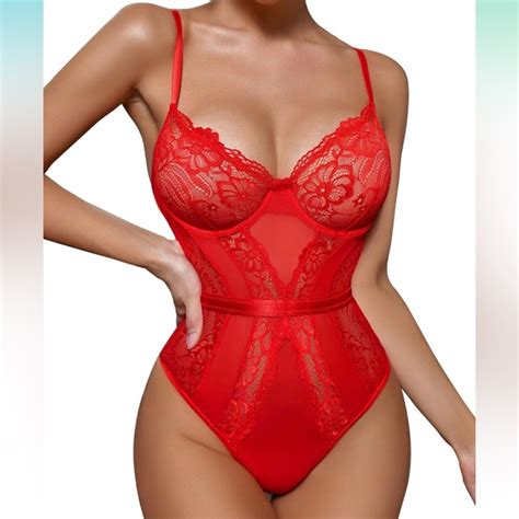 Intimates Sleepwear Women Lingerie Bodysuit Lace Teddy Snap Crotch