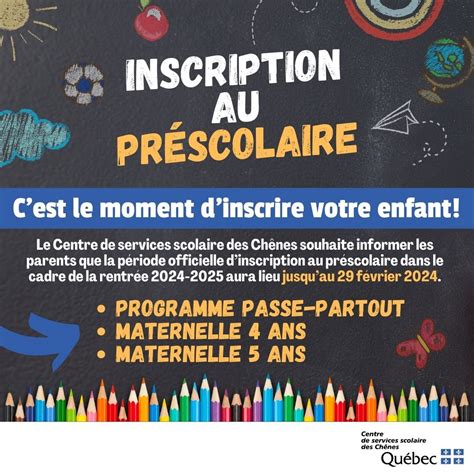 Centre de services scolaire des Chênes Admission et inscription