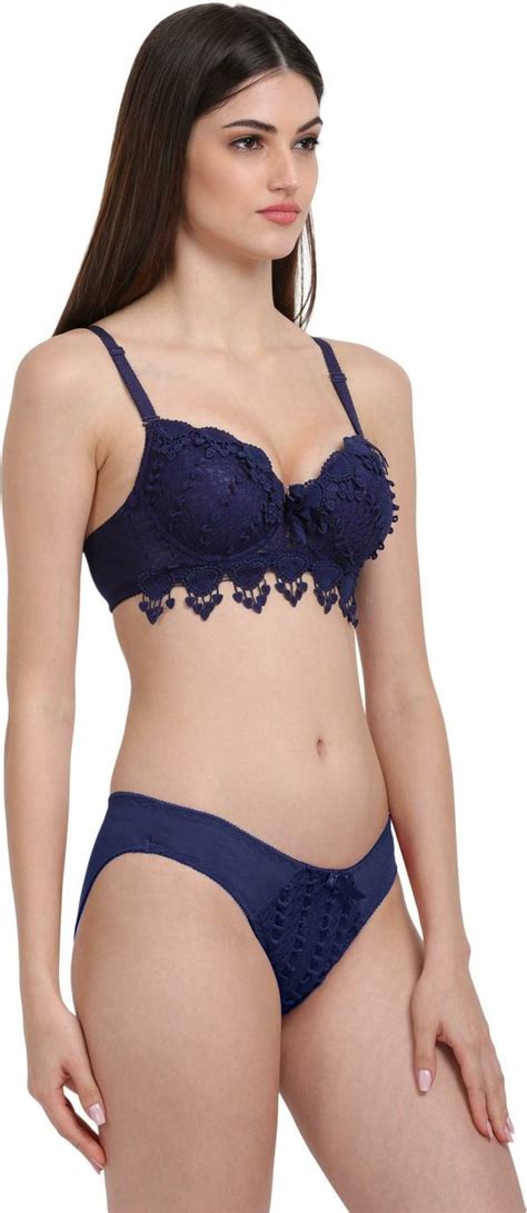 GOKIX Women Blue Self Design Cotton Linen Blend Lingerie Set JioMart