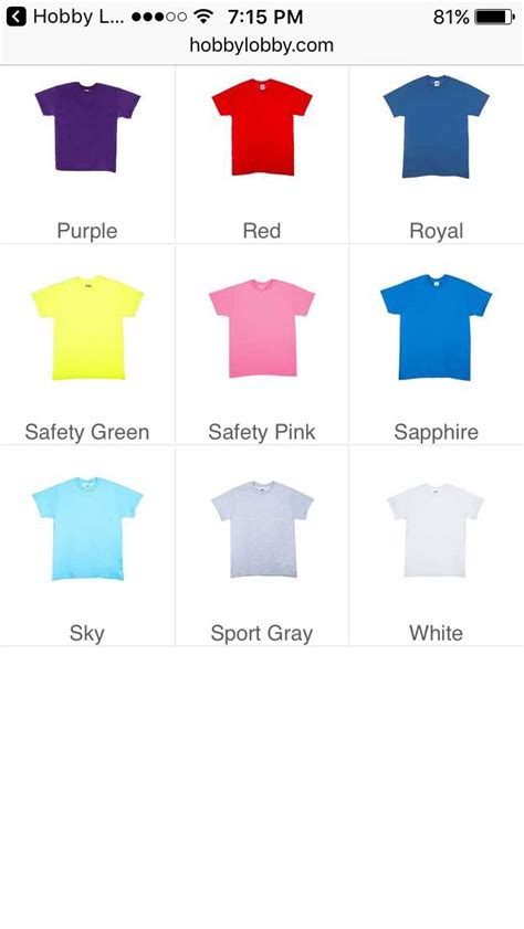 T-Shirt Colors From Hobby Lobby | Colorful shirts, Pink sapphire, Hobby l