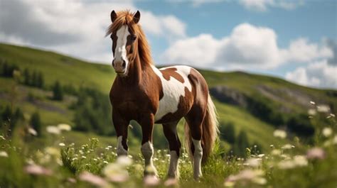 Ein Pferd Das In Einer Blumenwiese Steht Premium Foto