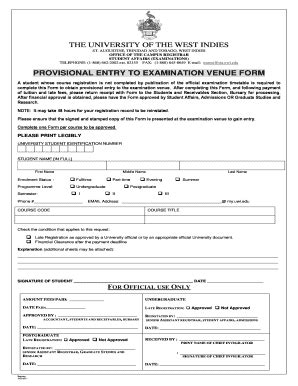 Fillable Online Sta Uwi Provisional Entry To Examination Venue Form