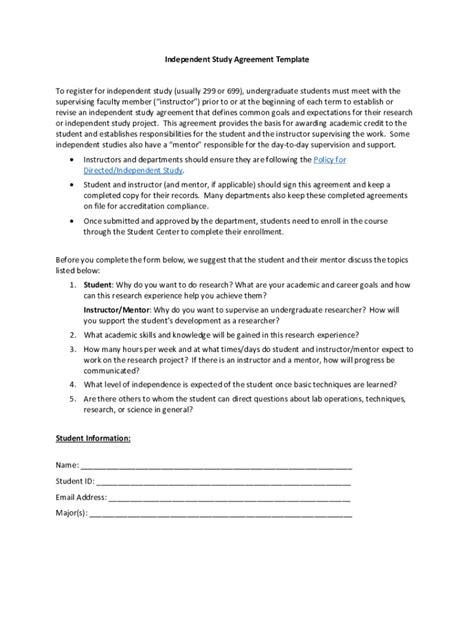 Fillable Online Cals Wisc Independent Study Agreement Template Fax