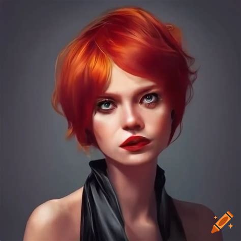 Fashionable Woman With Red Hair And Stylish Outfit