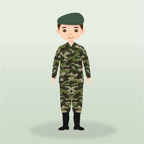 Soldado Militar Em Personagem De Desenho Animado Uniforme Vetor Premium