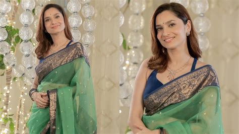 Ankita Lokhande Personifies Elegance In Green Silk Saree With Beautiful