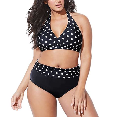 Womail Women High Waist Plus Size Womens Polka Dot Print Beach Bathing