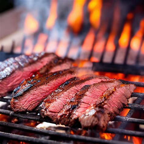 Premium Photo Beef Flank Steak On Grill With Fire Flames