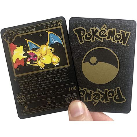 Charizard Tarjeta Pokemon de Metal dorado y negro juguete TCG 1ª