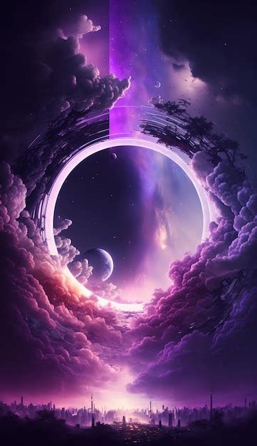 Premium AI Image | A purple and purple space wallpaper with a planet ...