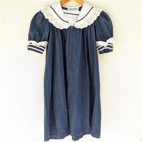 Vintage Dresses Vintage Piquenique Girls Blue Nautical Sailor Dress