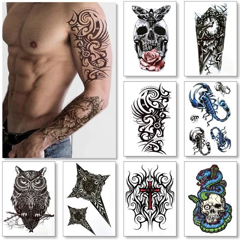 Buy 8 Sheets Temporary Transfer Tattoos Transfers For Guys Men Boys ...