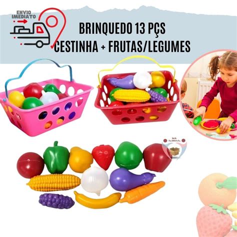 Kit 13 pçs Cestinha Mercado De Brinquedo Frutas e Legumes Cestinha e