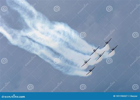 Aircraft Fighter Jets Smoke The Background Of Sky Clouds Stock Image