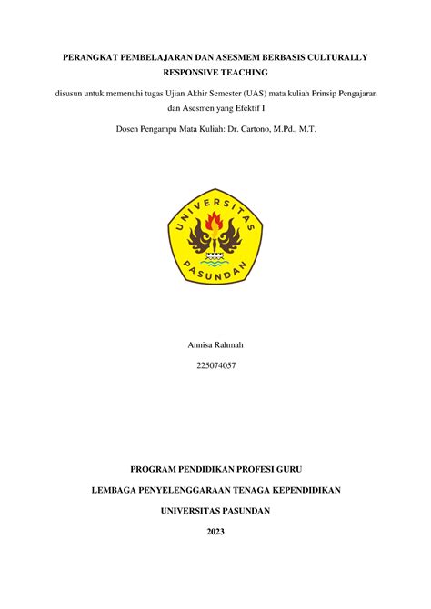 Uas Ppae Annisa Rahmah Rencana Pelaksanaan Pembelajaran Berbasis Culturally Responsive