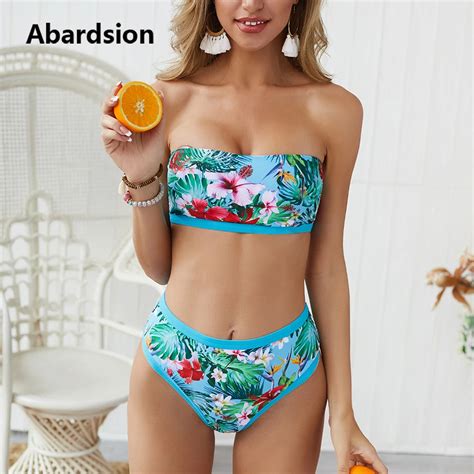 Abardsion Two Piece Bathing Suit Boho Print Tube Top Swimwear Tankini