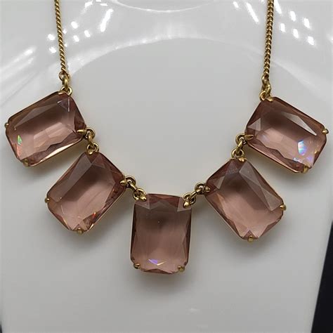 J Crew Brass Glass Blush Pink Ice Faceted Drop Neckl Gem