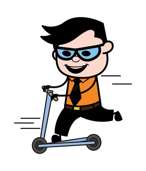 Cartoon Businessman Rides the Kick Scooter Stock Illustration ...