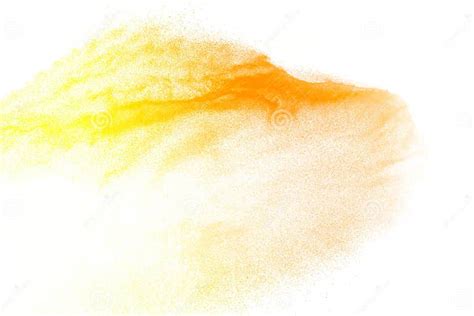 Yellow Color Powder Explosion Cloud Isolated On White Background Stock