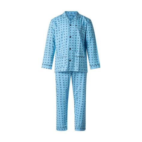 Heren Pyjama Gentlemen Aangeruwd Flanel Blue Maat T M De