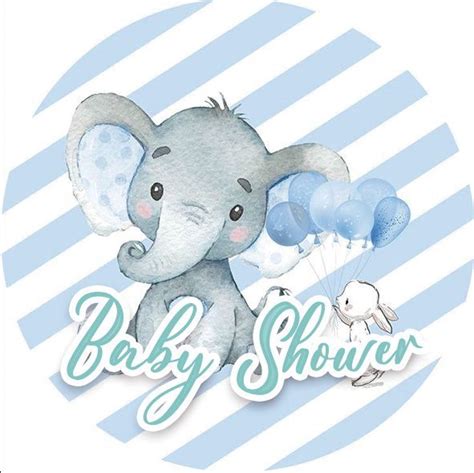 Diseño Etiquetas Circulares Baby Shower Elefante Azul Baby shower