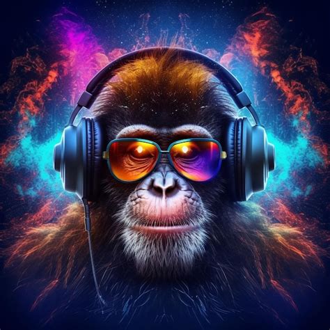 Premium Ai Image A Monkey With Sunglasses And Headphones On