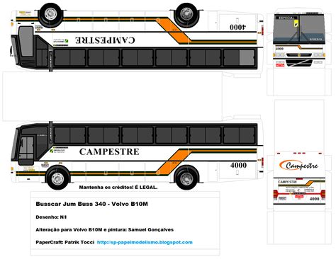 SP Papel Modelismo Recorte e Cole Ônibus Busscar Jum Buss 340 Volvo